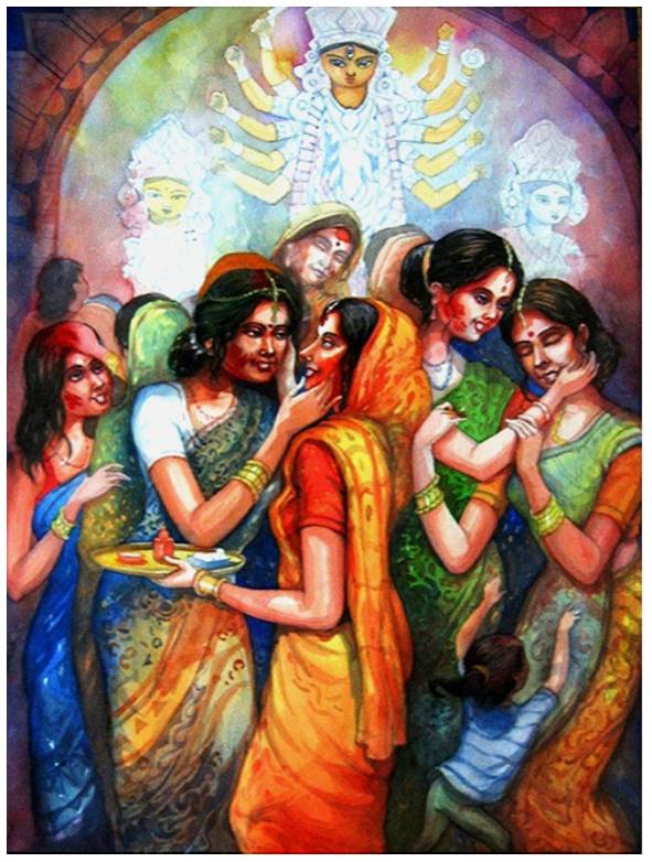 Buy Painting Sindur Khela Artwork No 2837 by Indian Artist Bishwajit Das