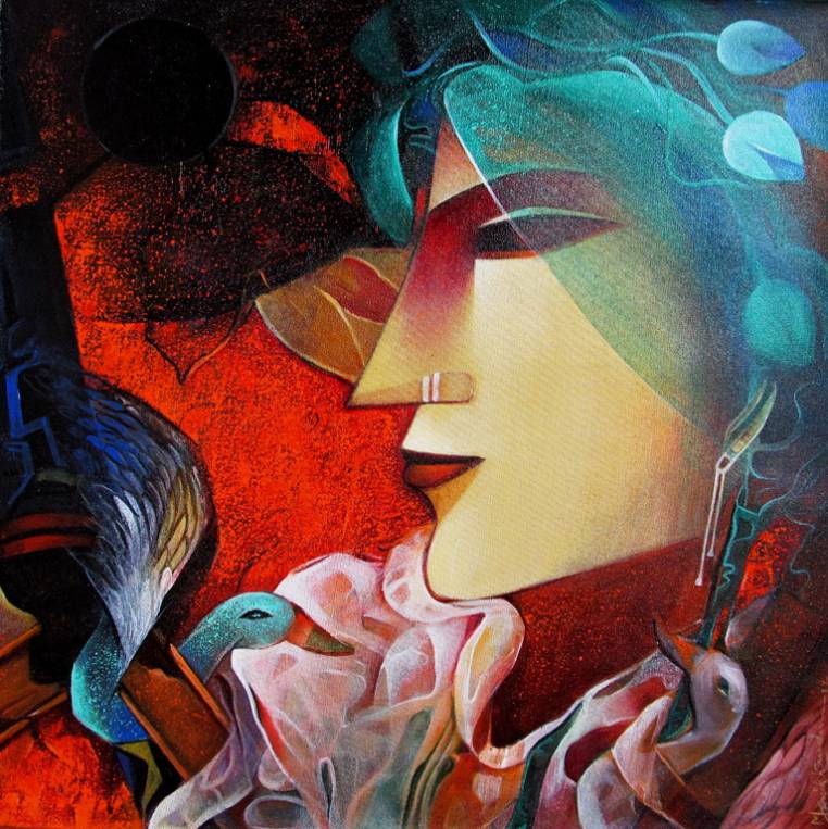 A woman enveloped with Colorstorm at the Edge of a Dream