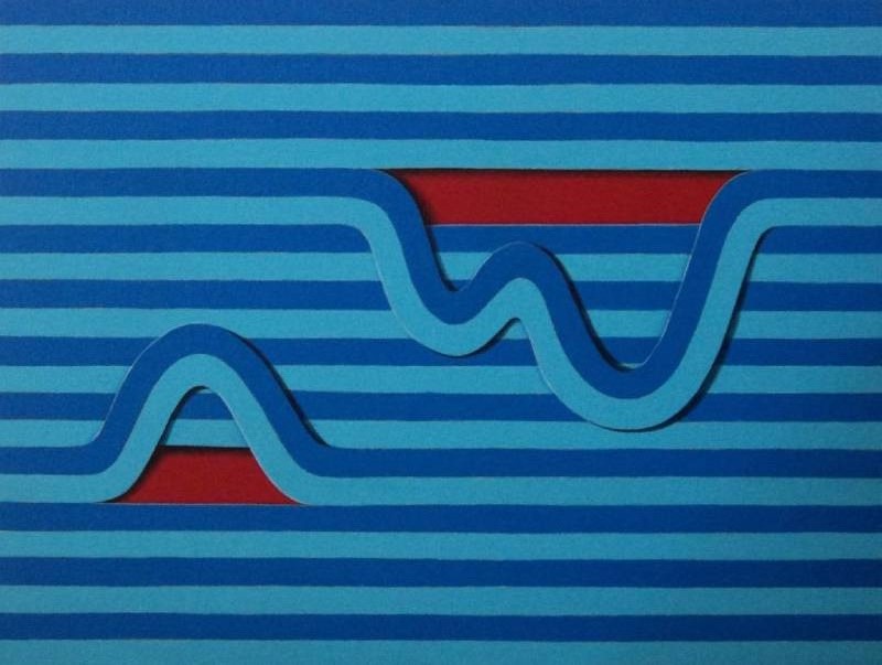 The painting Blue and Red Waveforms is available for sale.