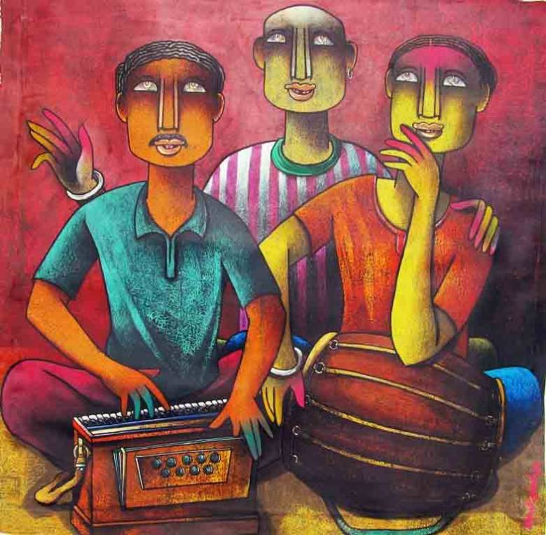 The original painting titled Practice with a Musical Instrument is available for sale.
