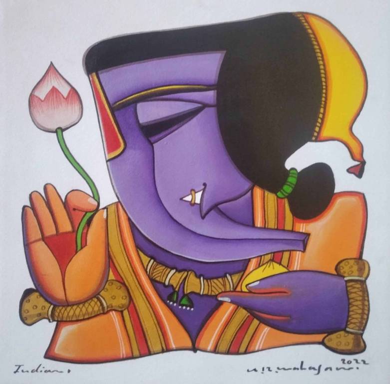 Buy the original modern painting Ganesha with Lotus online from a contemporary art gallery