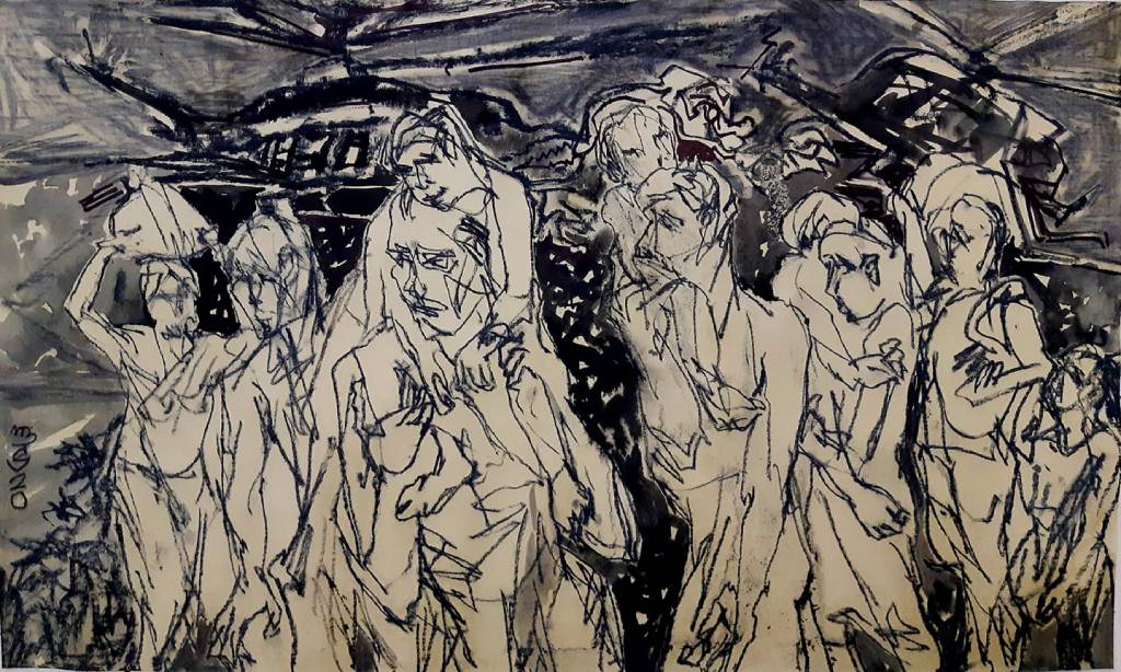 The Original painting Migrant workers is available for sale at the Art Gallery near me