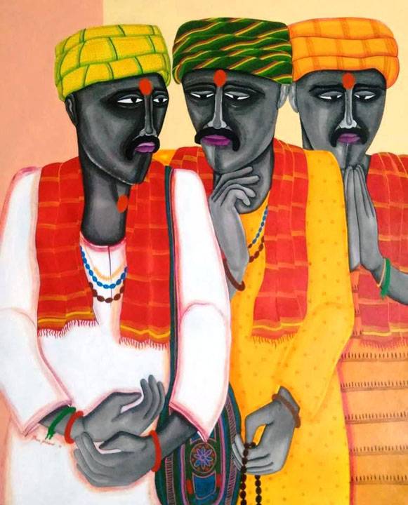 The original painting Pilgrims - I is available for sale online at the Contemporary Art Gallery
