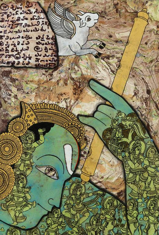 The Original painting Krishna and Kamadhenu is available for sale at the Contemporary Art Gallery