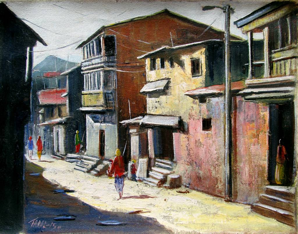Buy the original modern canvas painting Village - II from the Online Art Gallery